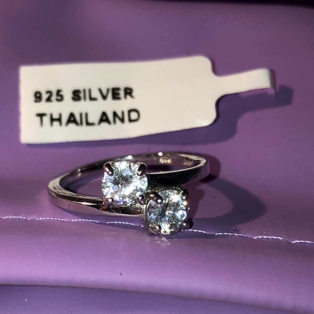 Sterling Silver Round CZ 2-Stone Bypass Ring